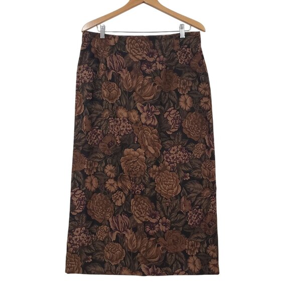 Briggs New York Vintage 90s Floral Midi Skirt Size 14 Dark Academia Cottagecore - Picture 1 of 5